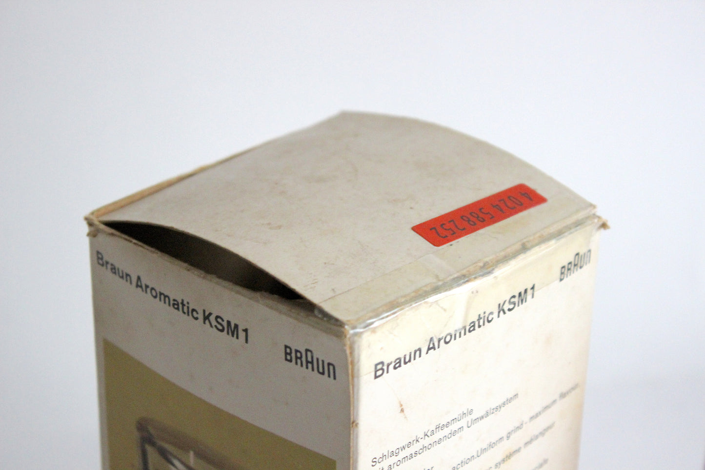 Braun Red Coffee Grinder KSM1 R with original packaging. Reinhold Weiss. West Germany 1966