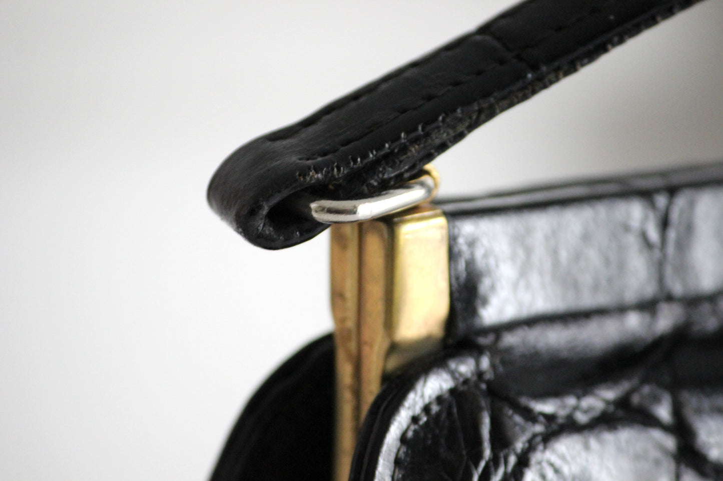 Colette – 1960s black croc-embossed leather handbag