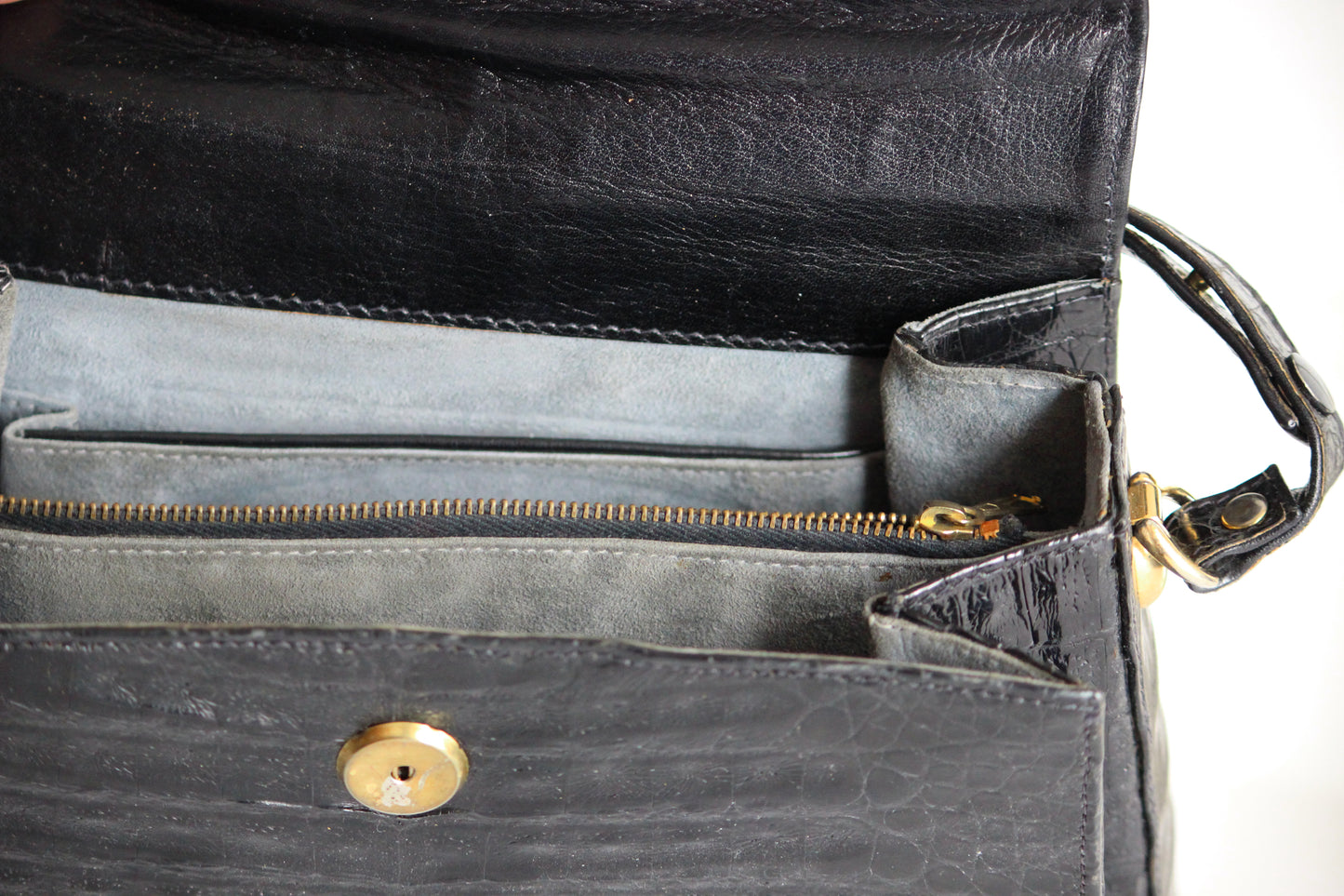 Clio – early ’80s black crocodile-embossed leather shoulder bag