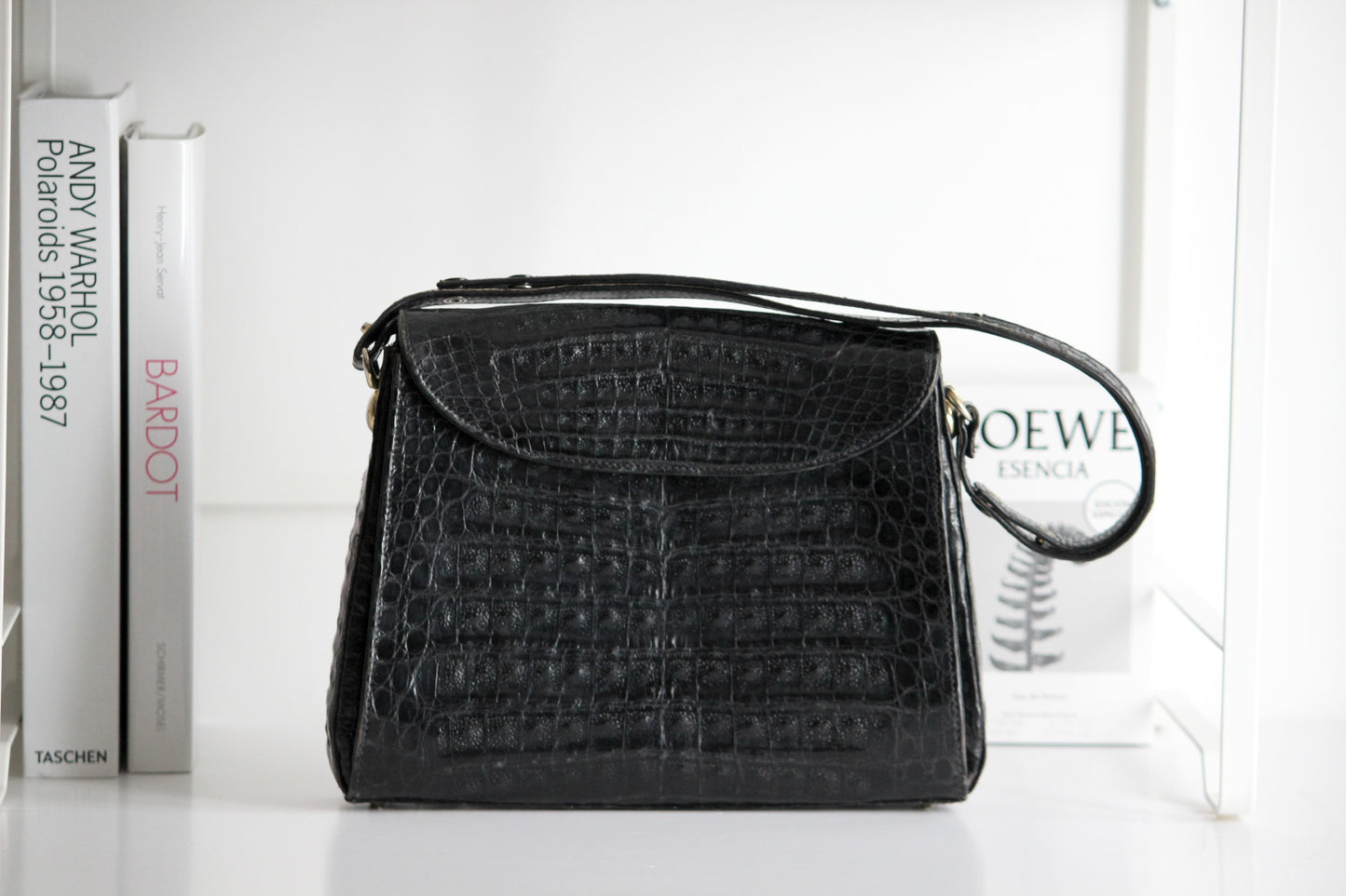 Clio – early ’80s black crocodile-embossed leather shoulder bag