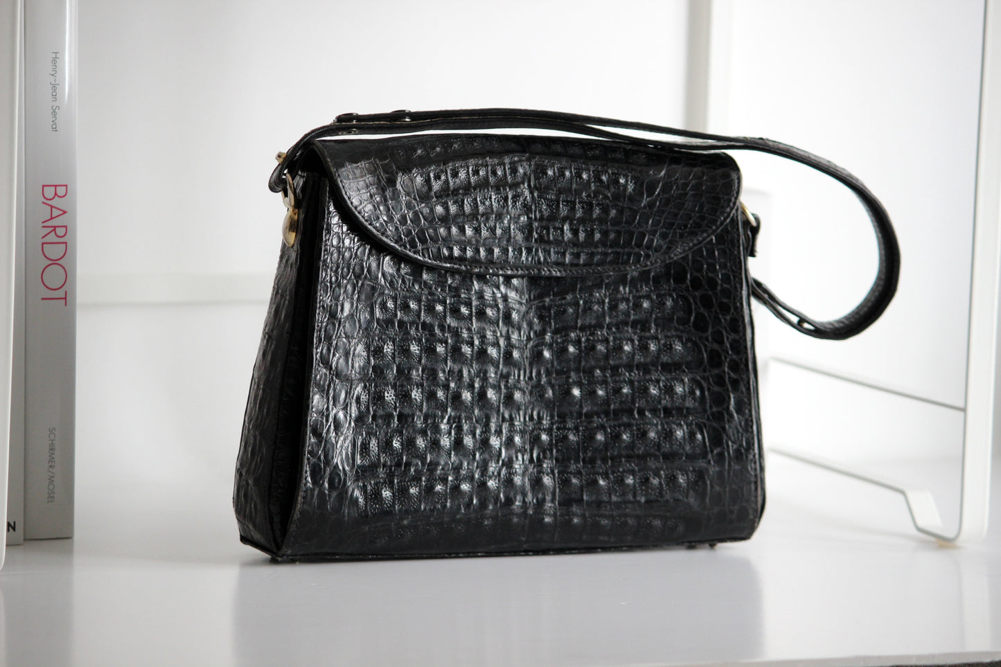 Clio – early ’80s black crocodile-embossed leather shoulder bag