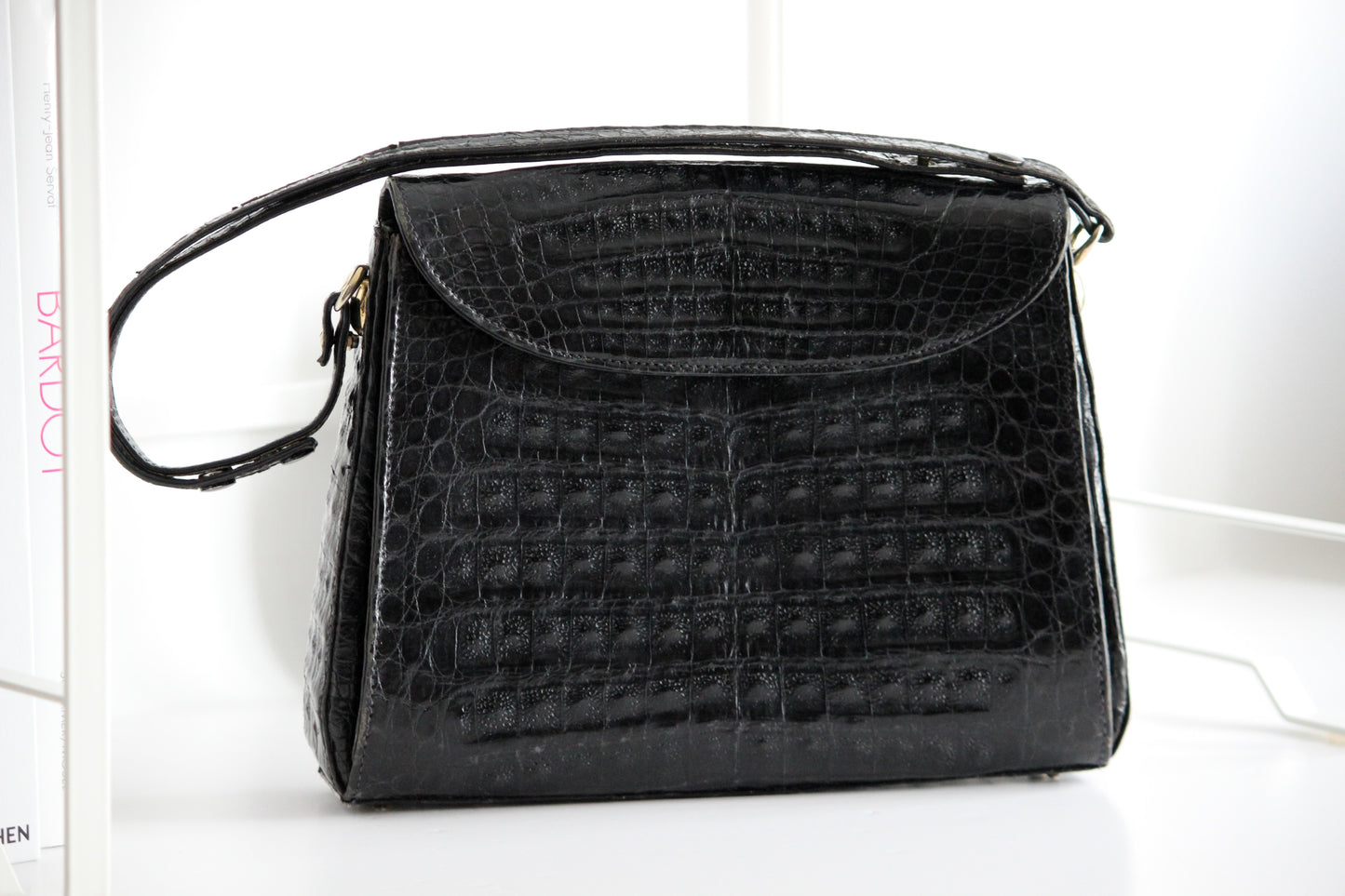 Clio – early ’80s black crocodile-embossed leather shoulder bag