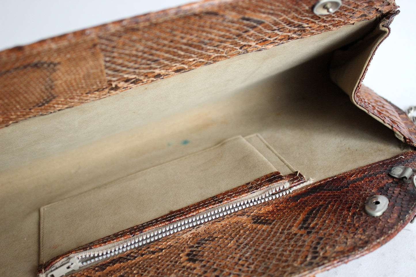 Vintage Snake Skin Handbag – “Elvira” – 70s Glam, Silver Details, Shoulder Bag & Clutch