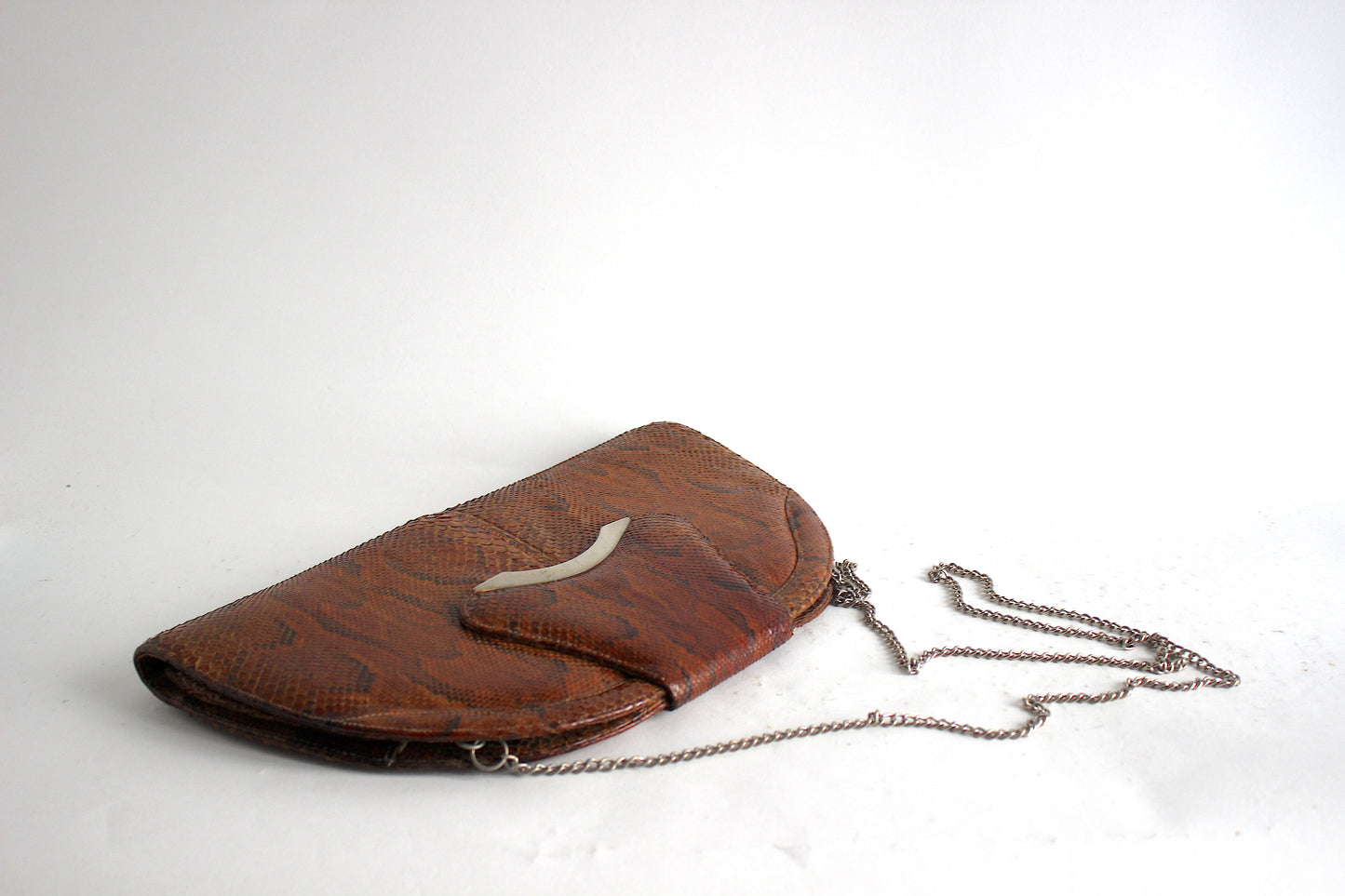 Vintage Snake Skin Handbag – “Elvira” – 70s Glam, Silver Details, Shoulder Bag & Clutch