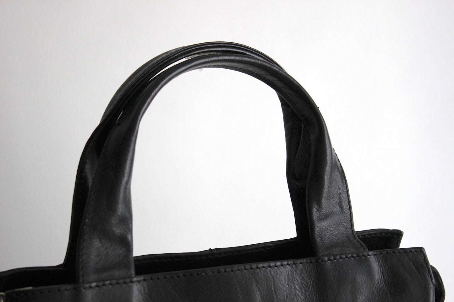 Vintage Black Leather Shopper Bag - Late 80s/Early 90s
