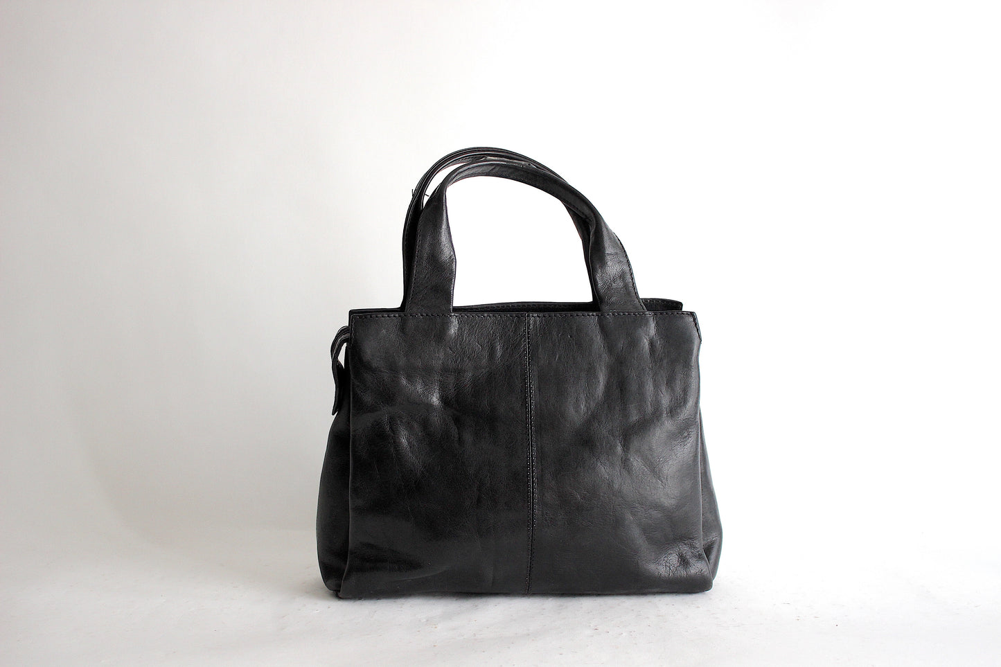 Vintage Black Leather Shopper Bag - Late 80s/Early 90s