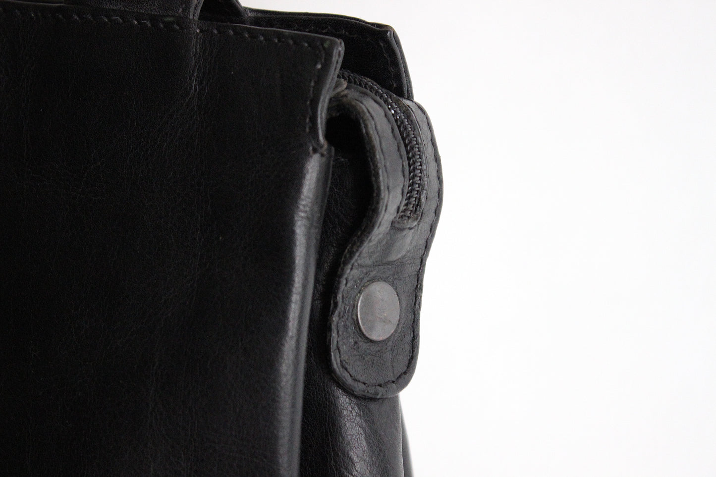 Vintage Black Leather Shopper Bag - Late 80s/Early 90s