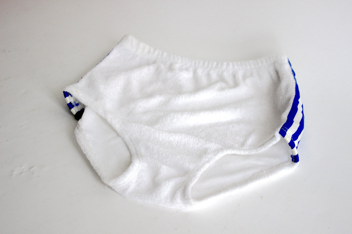 Vintage 80s Matollo Sports Volleyball Terry Shorts - White with Blue Stripes, Size 44, NOS, Ibiza Rescue