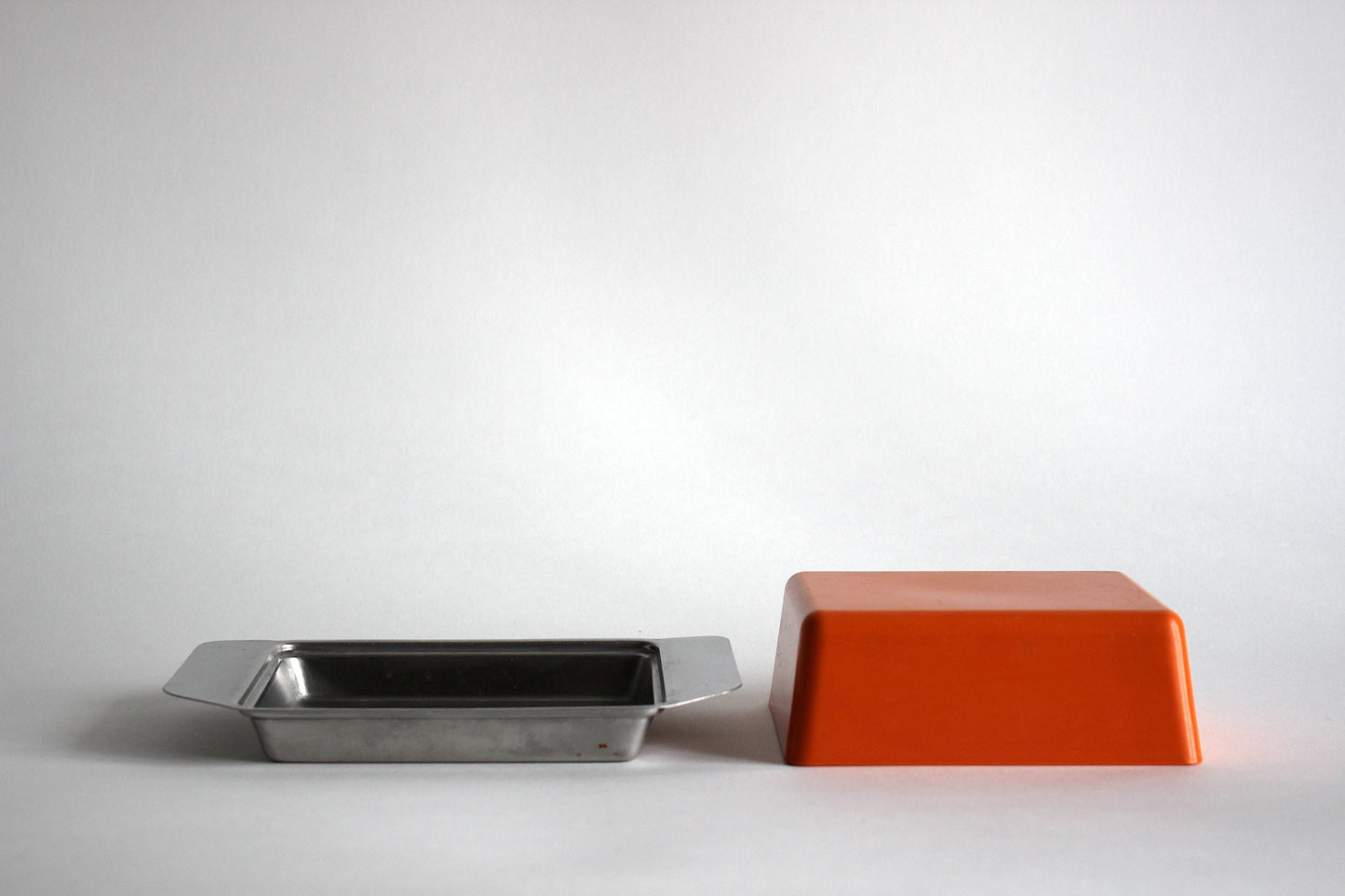 Vintage Danish Butter Dish - Stainless Steel & Melamine - 70s Kitchenware