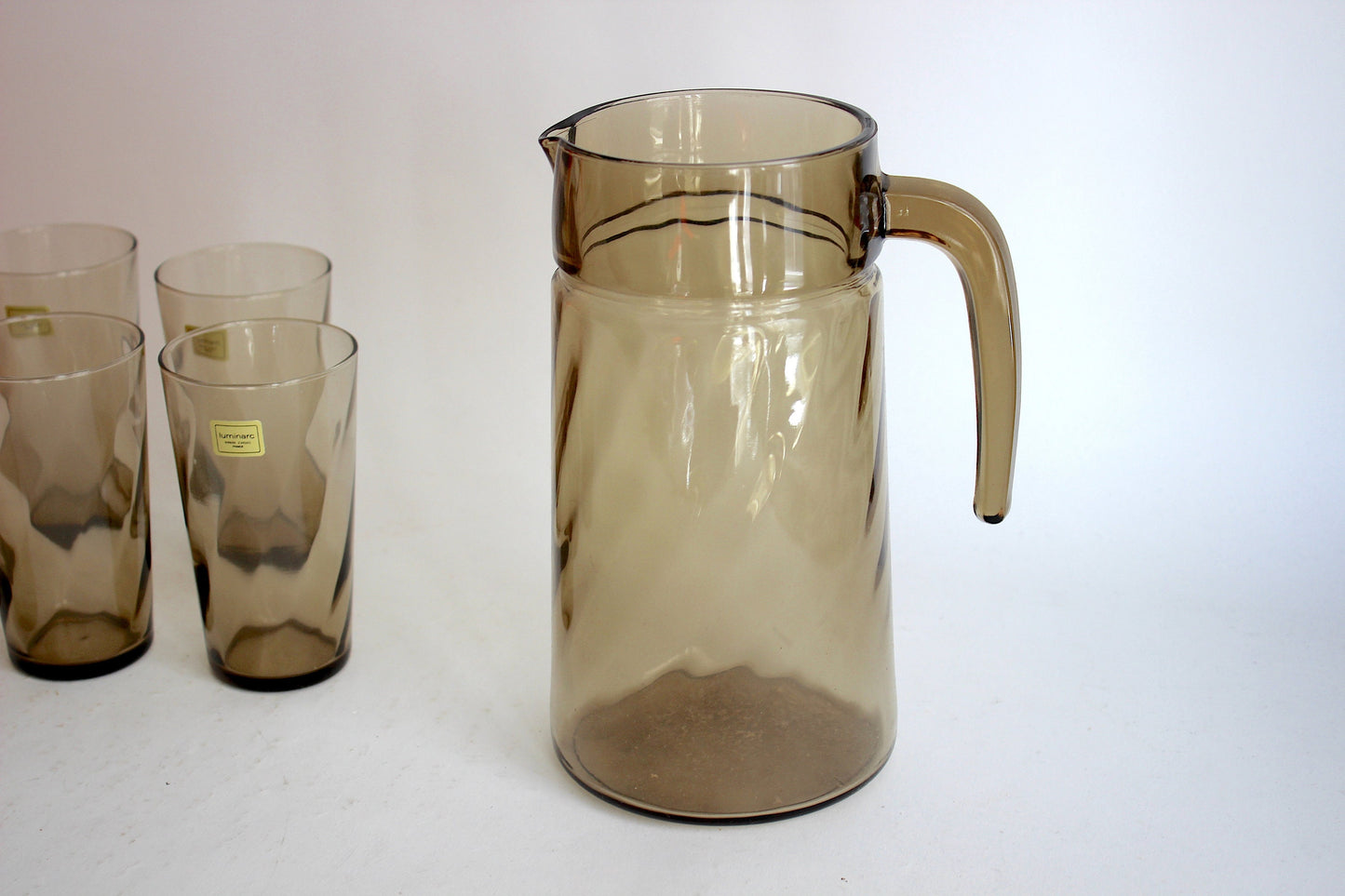 Luminarc "Tornado" Smoke Glass Set - Pitcher with 6 Glasses in Original Box