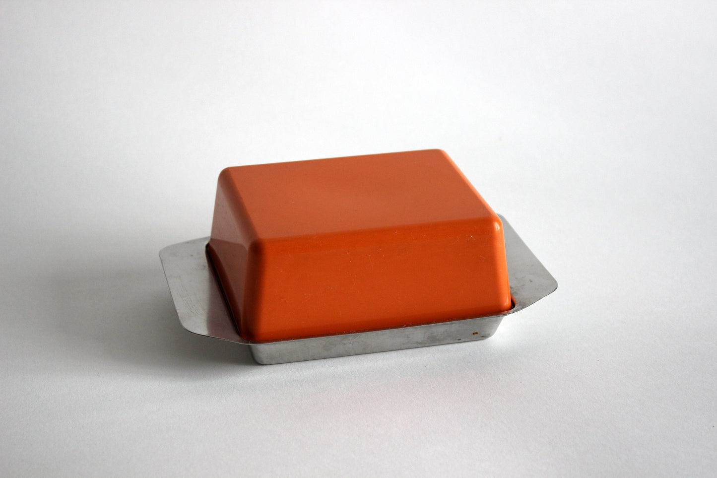 Vintage Danish Butter Dish - Stainless Steel & Melamine - 70s Kitchenware