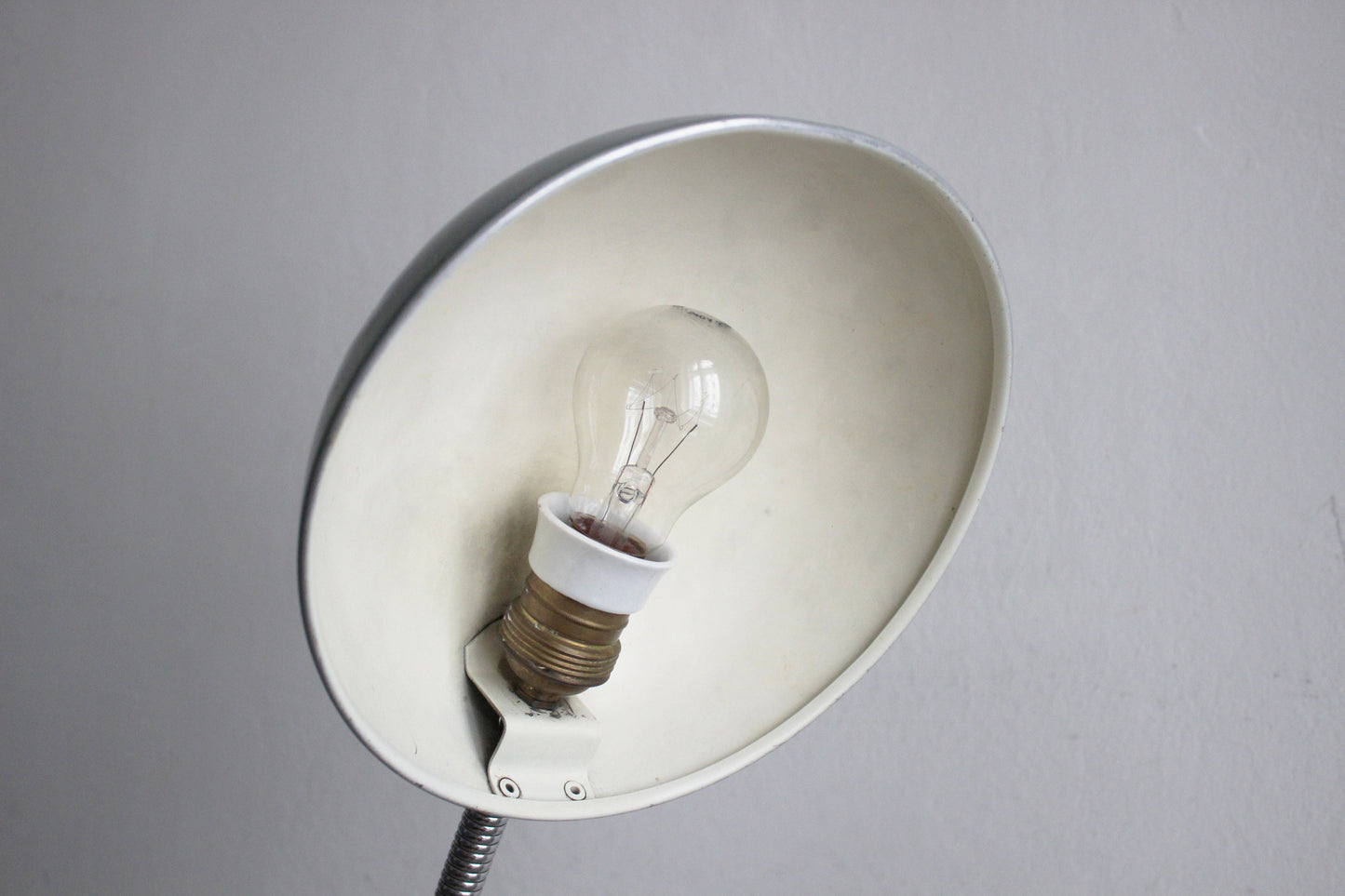 Vintage 1950s gooseneck desk lamp, Bauhaus SIS, was Kaiser Idell. Industrial design