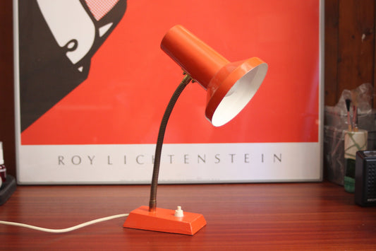 Space age 70s vintage orange gooseneck desk lamp.