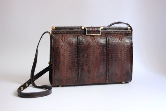 Vintage brown leather shoulder bag clutch boho/hippie style- 70s