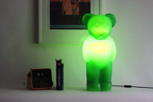 Lumibär lamp, Lumibear lamp, green ELMAR FLÖTOTTO original XXL design lamp. Gummy bear lamp. Germany, 1995.