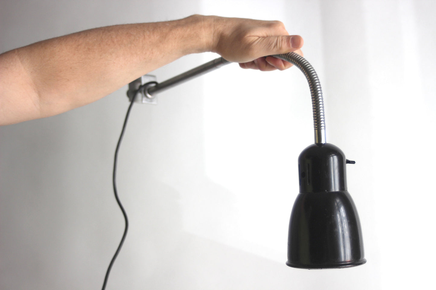 Industrial gooseneck black and silver vintage clamp lamp - Bauhaus design Mid century design