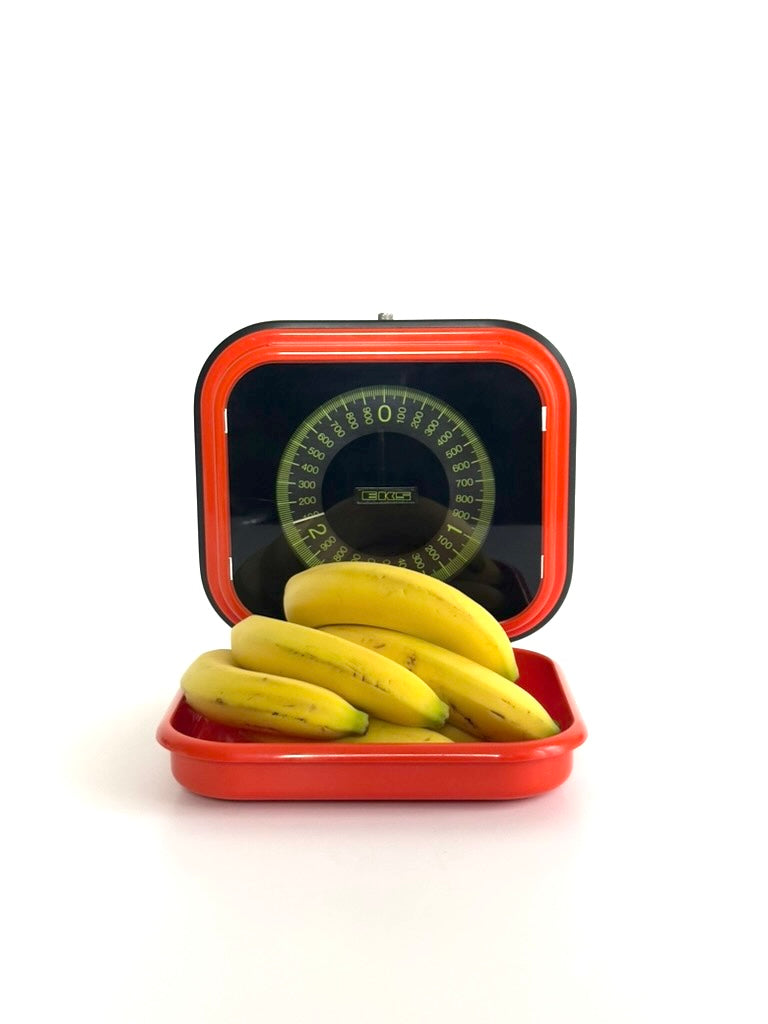 Orange wall mounted kitchen scale by Eks – 1970s