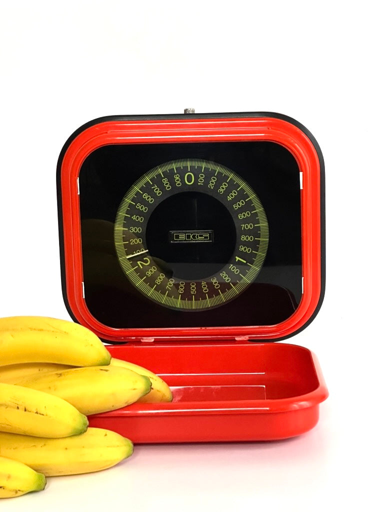 Orange wall mounted kitchen scale by Eks – 1970s