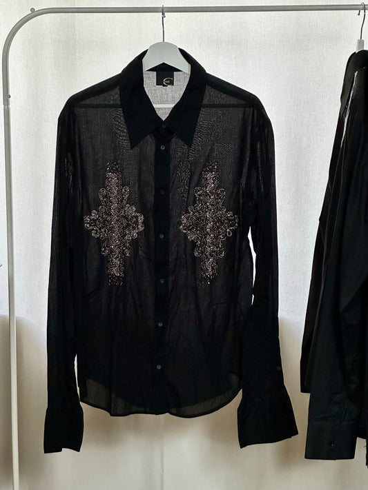 Just Cavalli black sheer embroidered shirt – 2000s