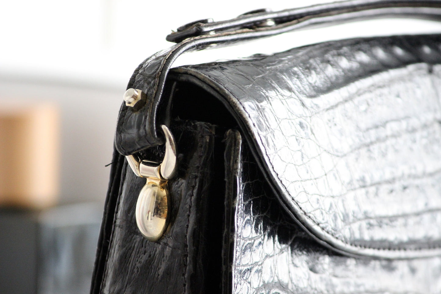 Clio – early ’80s black crocodile-embossed leather shoulder bag