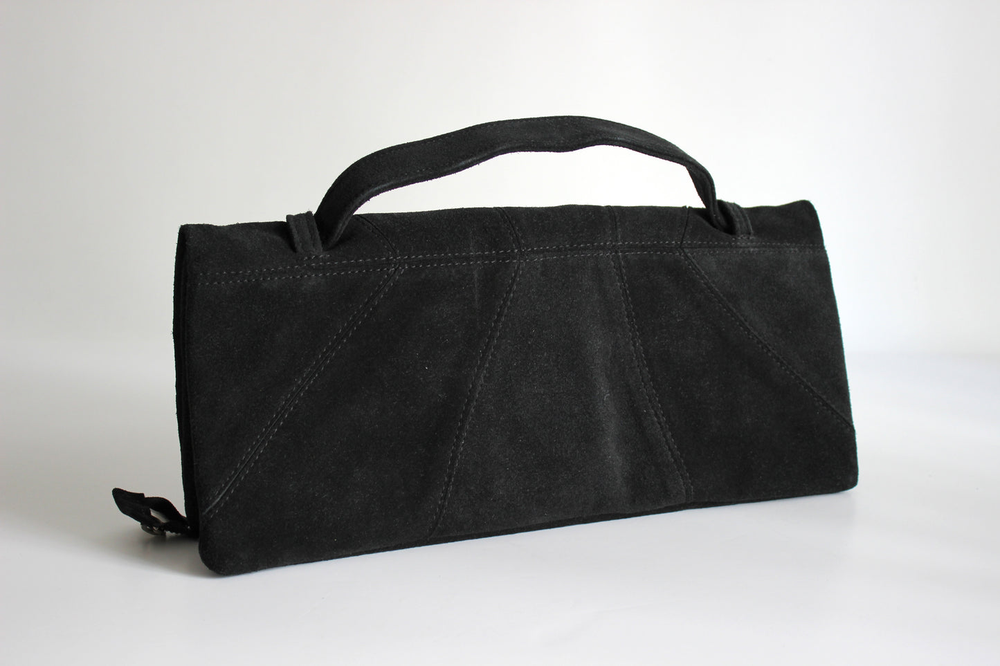 Atos Lombardini – early 2000s black suede clutch with grommet details