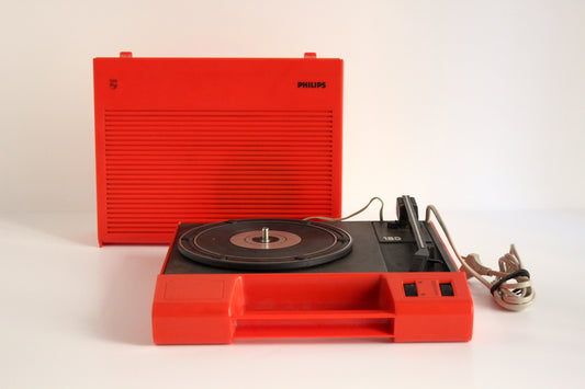 Philips AG 4131 portable record player | 1970s red plastic turntable