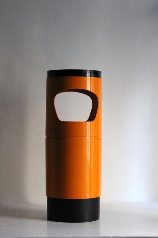Vintage umbrella stand and/or bin – orange & black plastic – “collection miracle” by SAMP design – Jean-René Talopp, France 1977