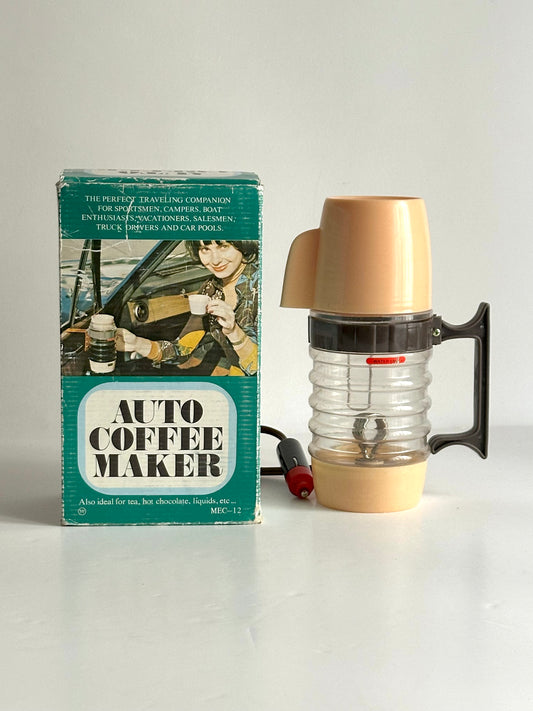 Vintage auto coffee maker for car – 12v travel coffee heater with cups & box – 1970s