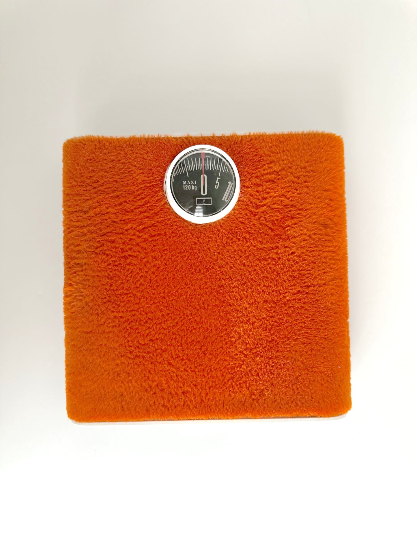 Terraillon bathroom scale with orange shag cover, 1970s