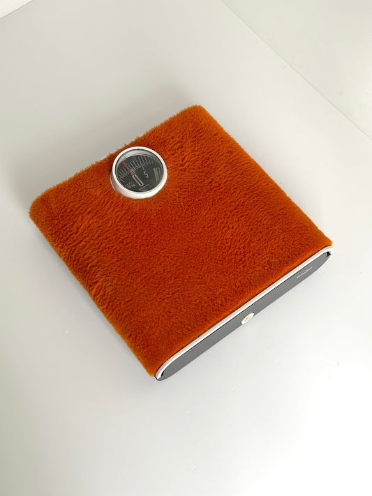 Terraillon bathroom scale with orange shag cover, 1970s