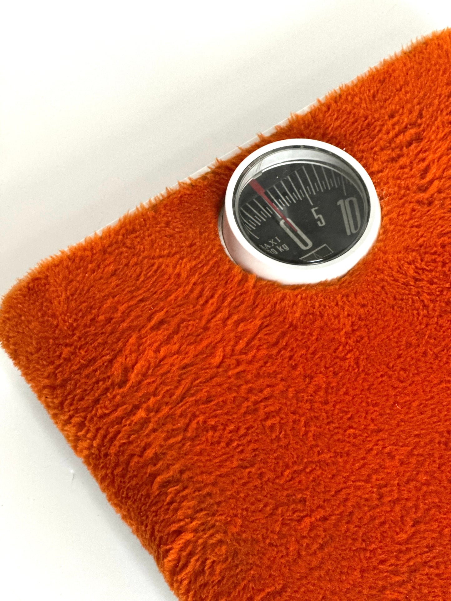 Terraillon bathroom scale with orange shag cover, 1970s