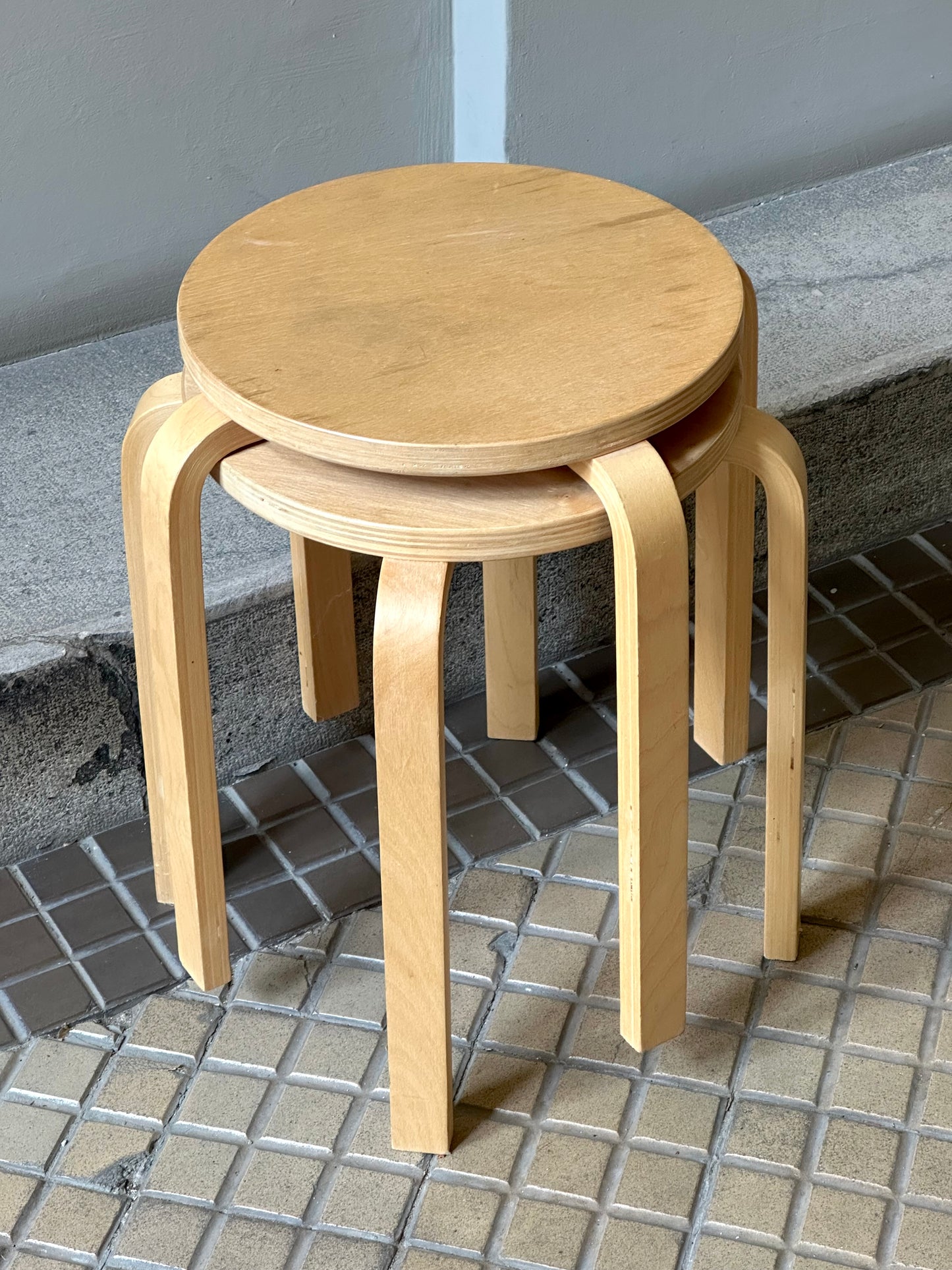 Vintage IKEA FROSTA Stools – Set of 2 – Stackable Birch Plywood Stools – Scandinavian Design – Discontinued IKEA Model