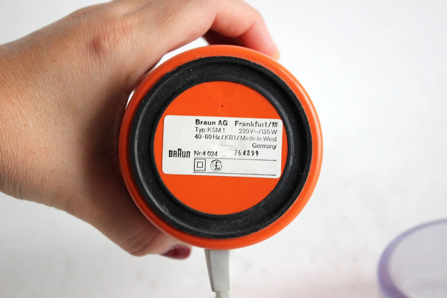 Braun KSM1 Orange Coffee Grinder. Reinhold Weiss. West Germany 1966 Space Age. Midcentury. Minimalist Design