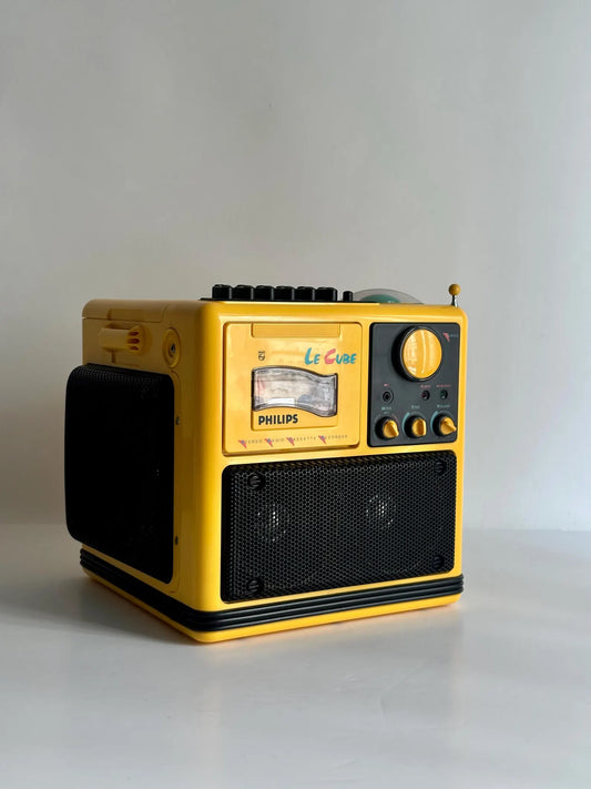 Philips Le Cube D-8080/02. Portable Radio, Cassette Tape Player, Vintage Boombox. 1985. Serviced, memphis design icon.