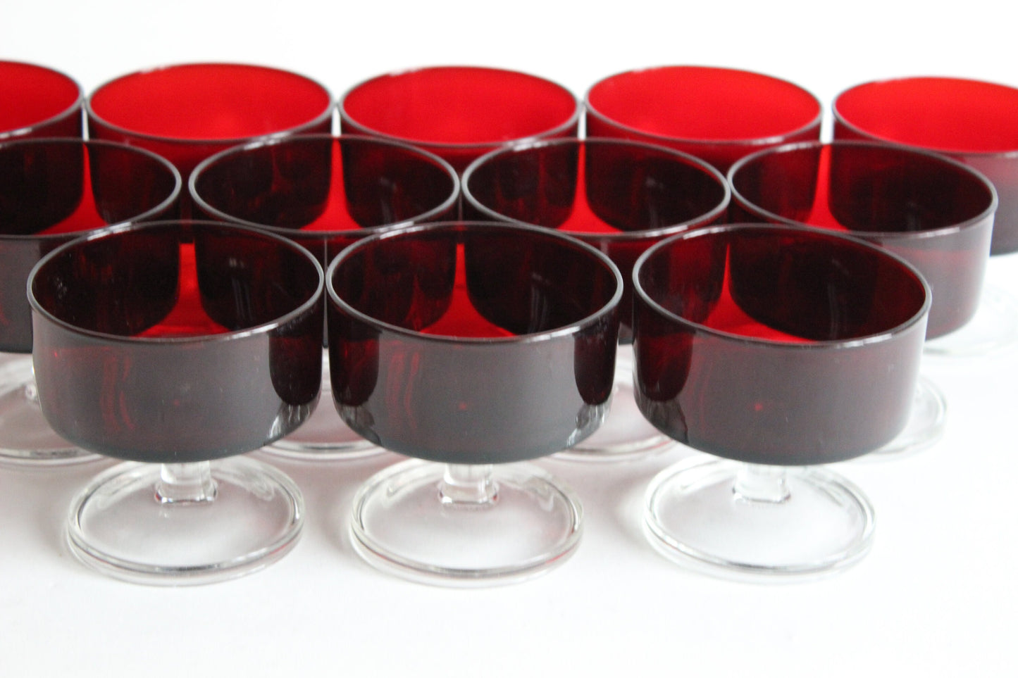 Set of 6 LUMINARC "Ruby Red cavalier" Champagne glasses. France 1970s