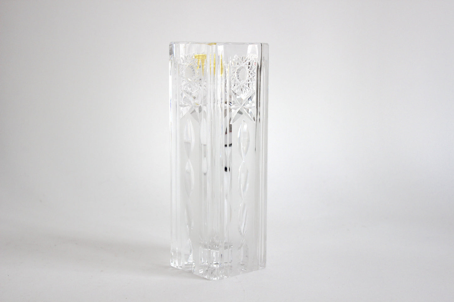 Vintage 1970s H.G. Echt Bleikristall Lead Crystal Vase from Austria, Sunflower Motif, 21cm Hand-Cut Square Design, Collectible Glass