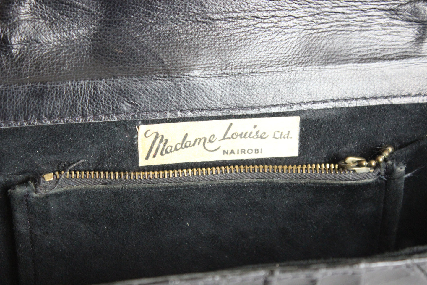 Madame Louise Ltd. Nairobi Vintage glossy black leather handbag. 60s, Kenya