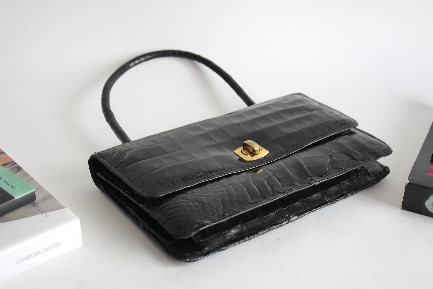 Madame Louise Ltd. Nairobi Vintage glossy black leather handbag. 60s, Kenya