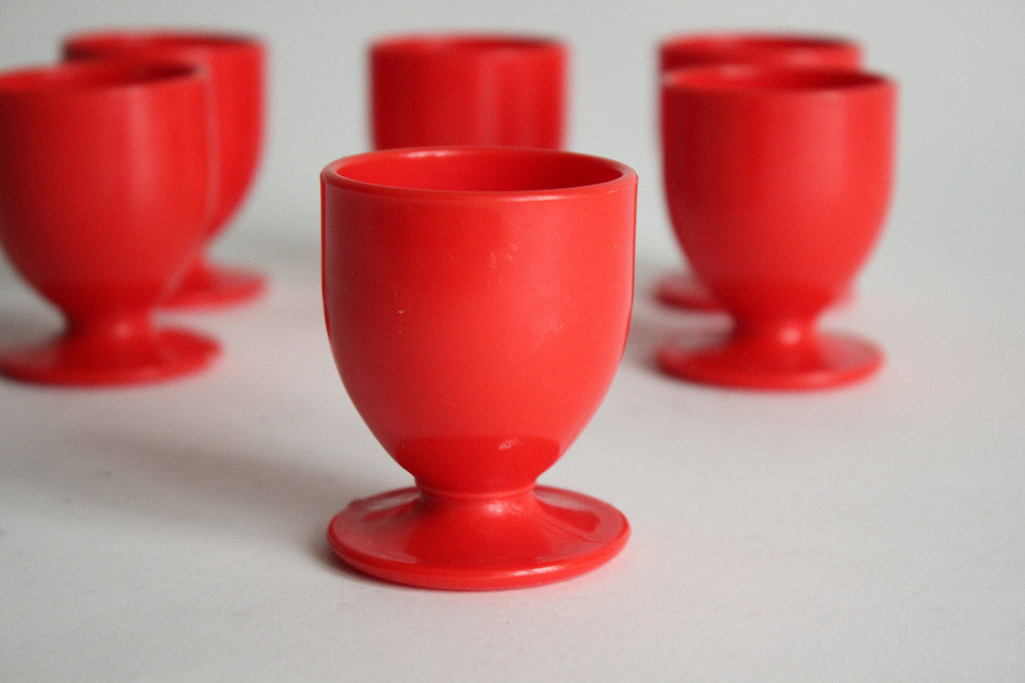 Vintage Tatay Egg Cups Set (6 Pieces) in Red Plastic. Spain 1990s