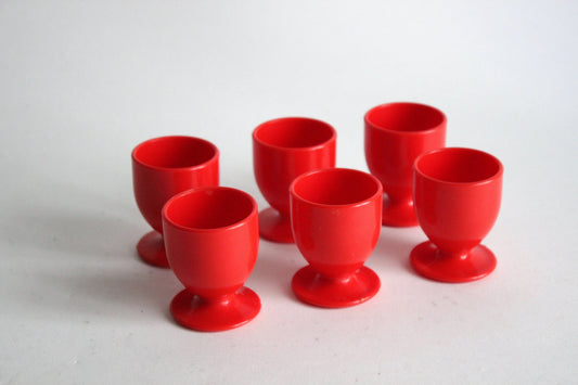 Vintage Tatay Egg Cups Set (6 Pieces) in Red Plastic. Spain 1990s