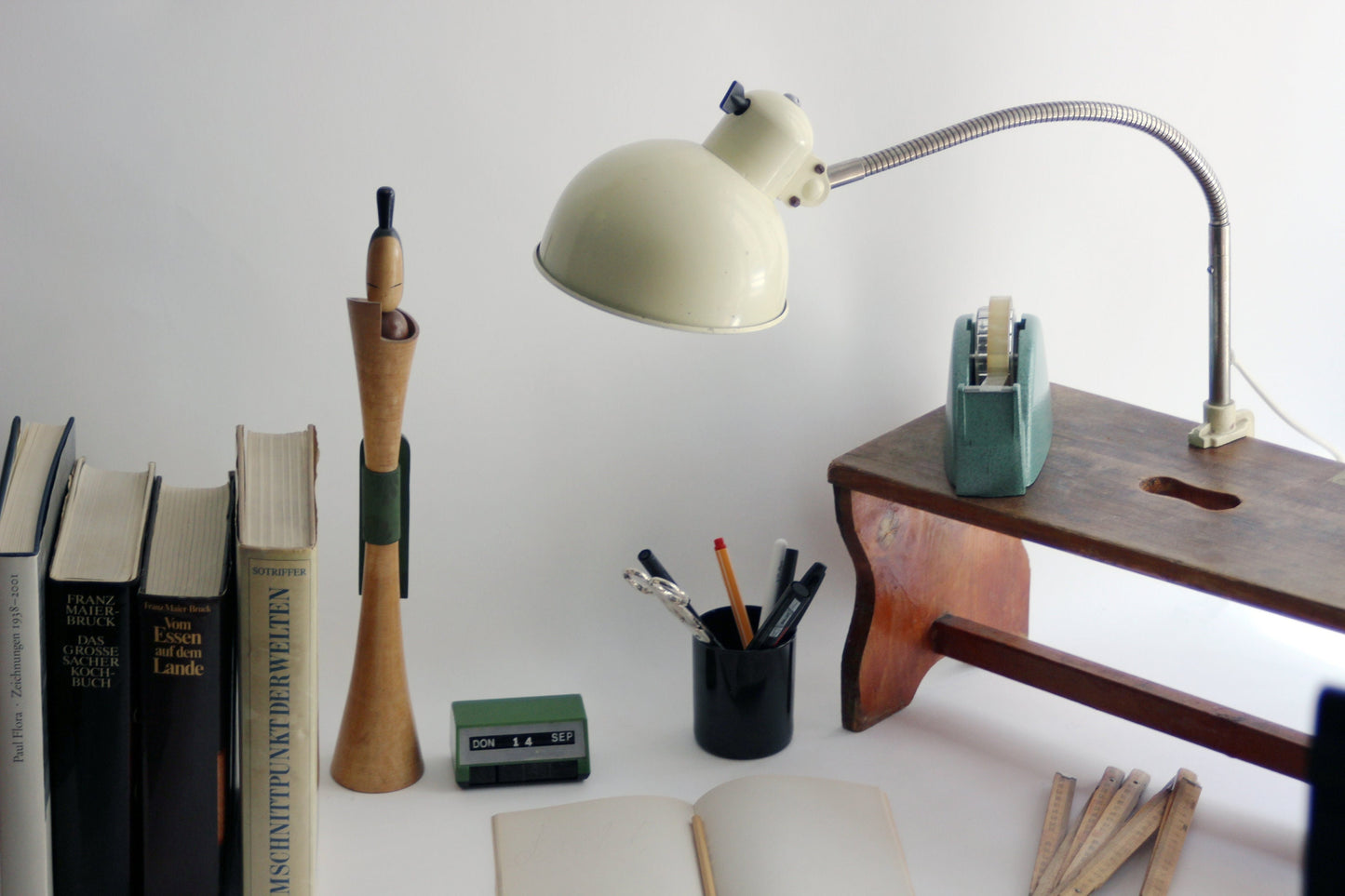 Christian Dell for Koranda gooseneck beige vintage clamp lamp - Bauhaus design Mid century design