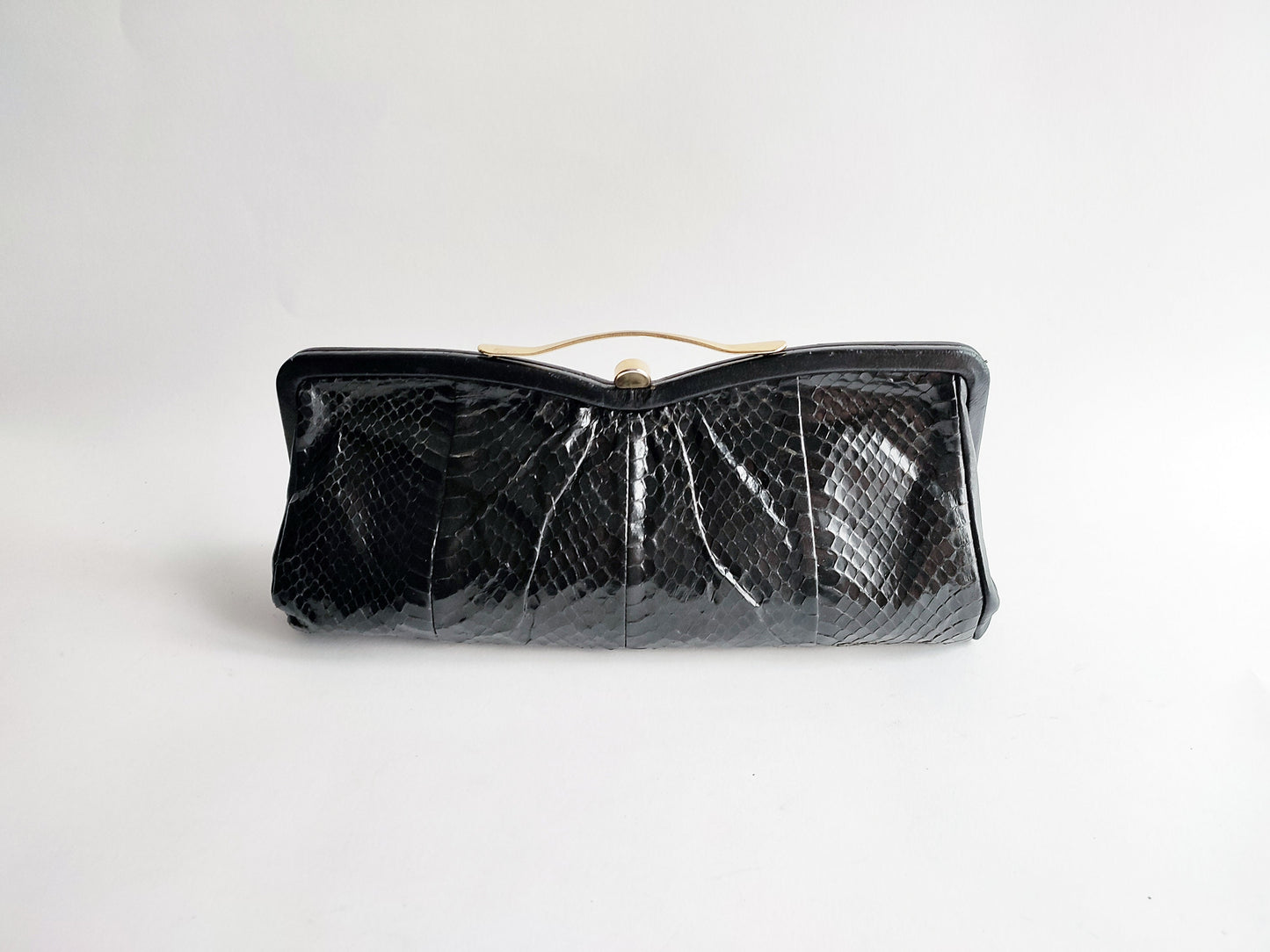 Black leather Clutch Baguette bag by Jane Shilton Boho style - 1970's / 1980's