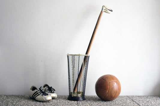 Mid-century Hagenau black and gold brass umbrella stand - Made in Austria in the 1950s