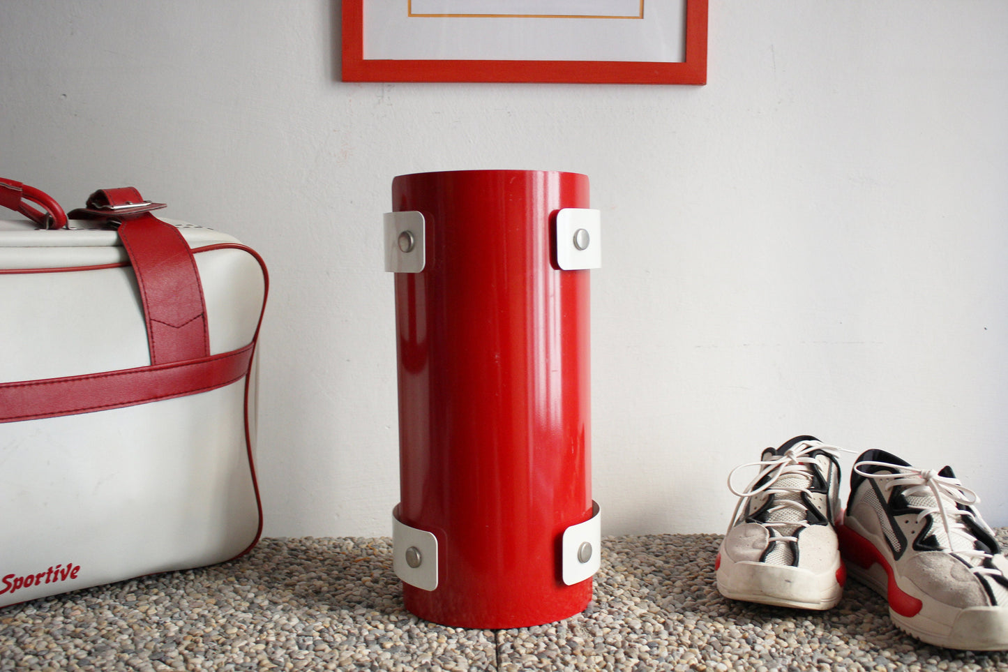 Vintage red and white Space age umbrella stand, 50s-60s mid-century design