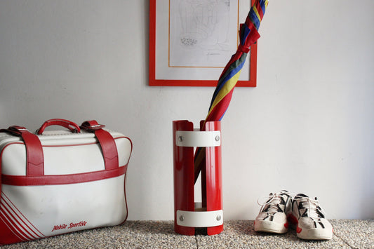 Vintage red and white Space age umbrella stand, 50s-60s mid-century design