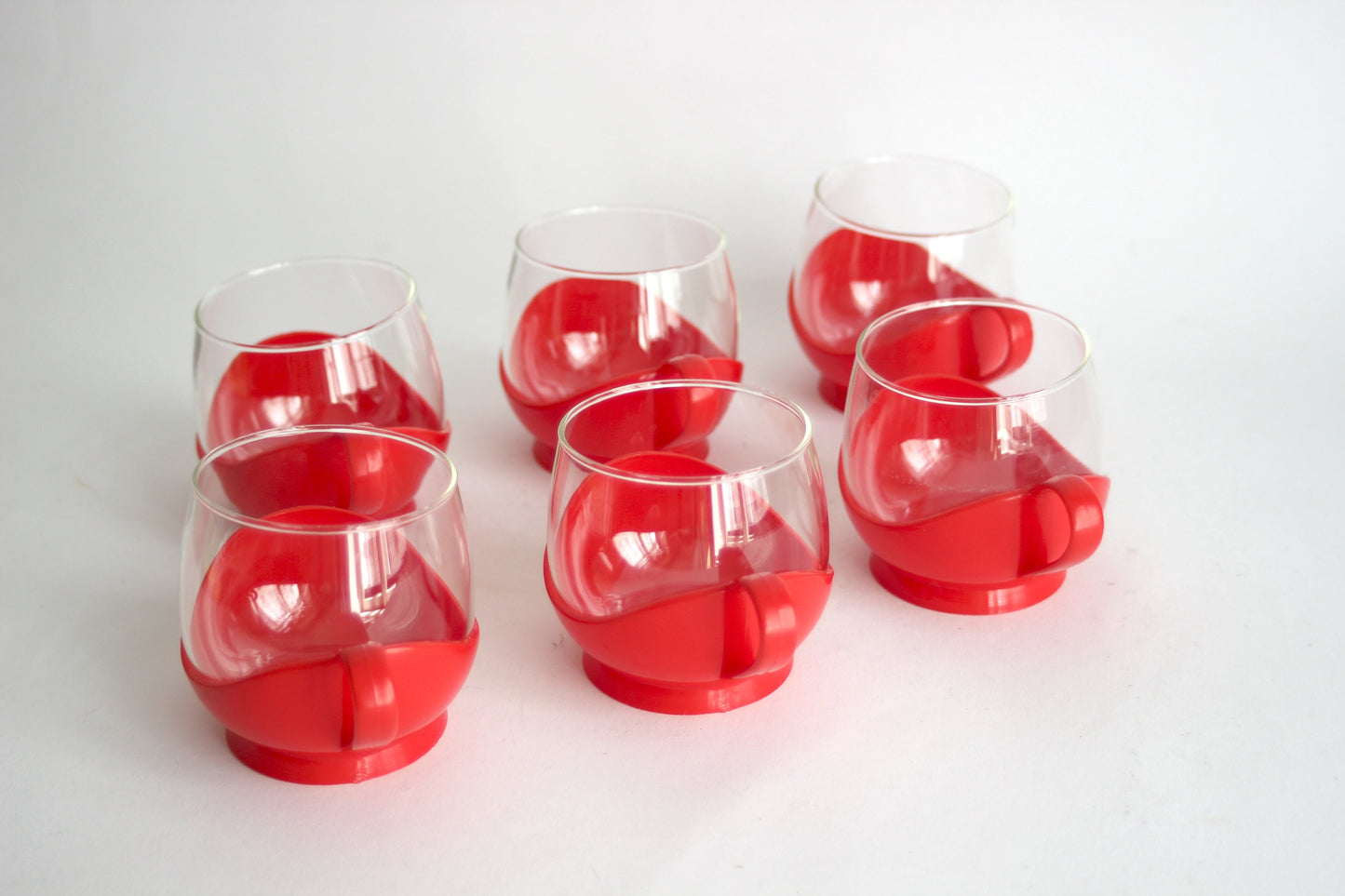 MELITTA GERMANY Set of 6 red glass tumblers for tea or coffee with plastic handles - 60s / 70s