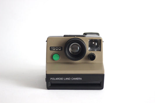 Polaroid 1500 Land Camera - Brown body with green shutter button