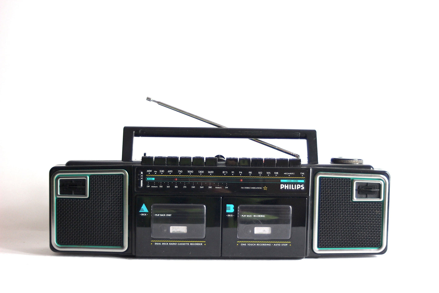 PHILIPS D8088 Stereo Radio double Cassette recorder  FM-AM. Memphis style. Austria 1987