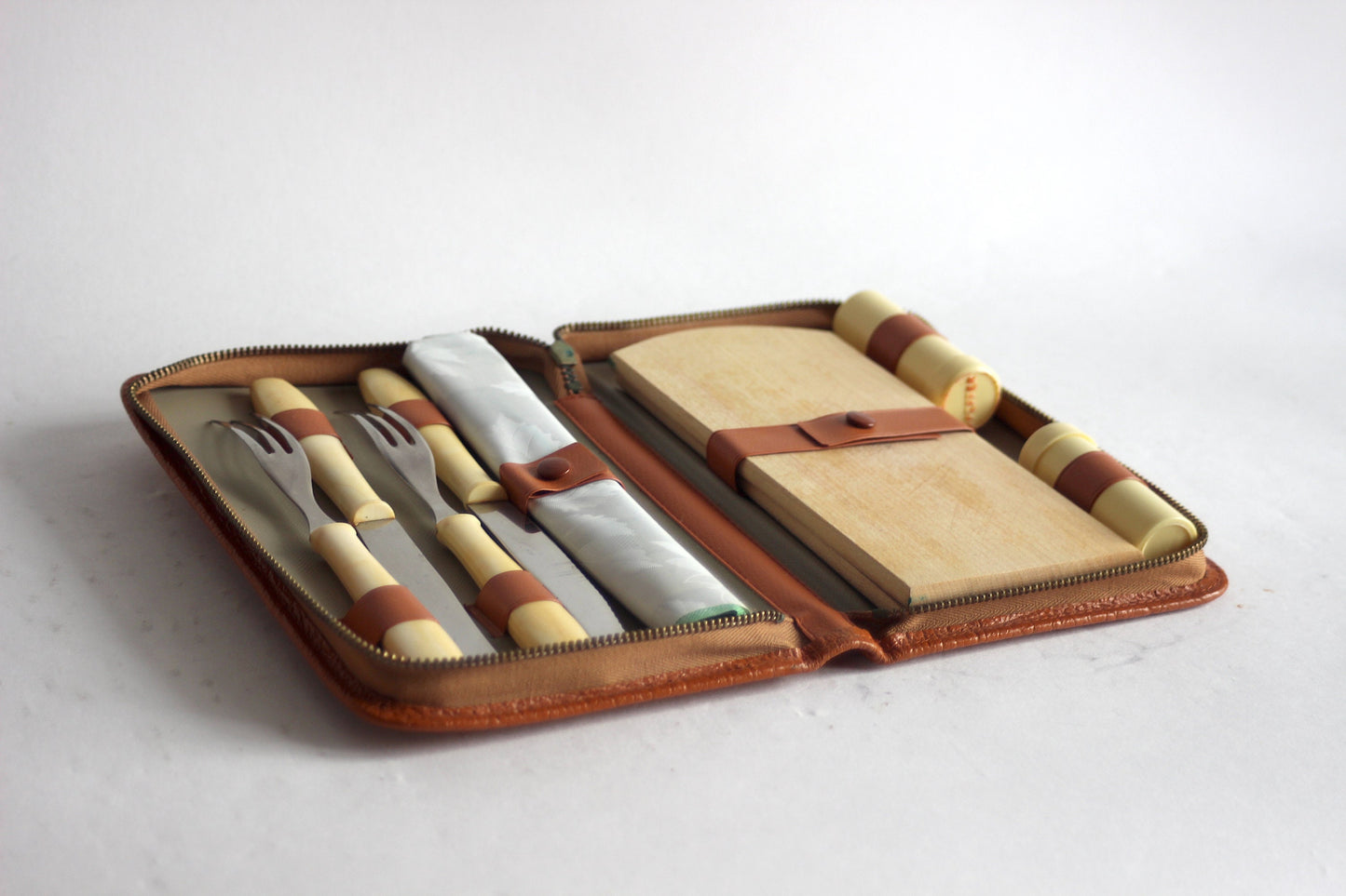 Vintage K&P picnic set / Tourist Set for 2 Set of cutlery Stainless Steel Accessory case for Picnic Camping Accessories to Eat